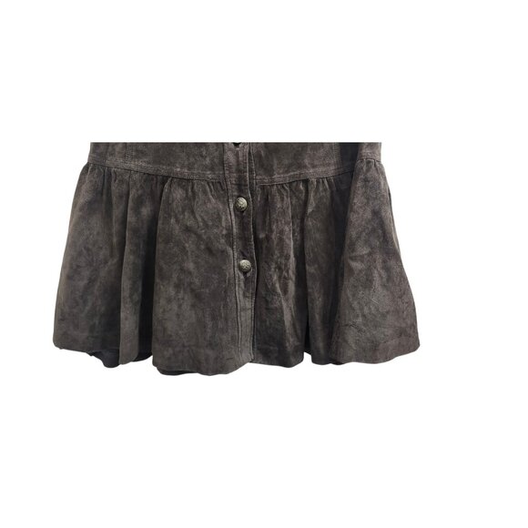 LOFT Brown Suede Button Front Skirt High Waist Ruffle Hem Flap Pockets Boho 8 - Picture 5 of 11